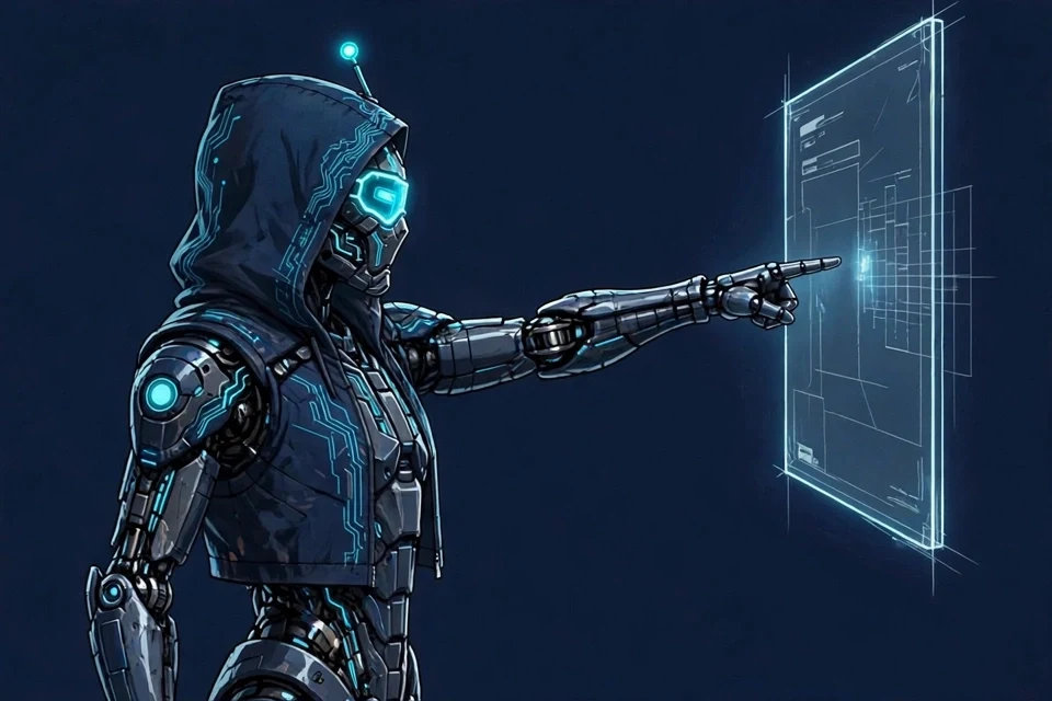 VT Droid teaching at a holographic whiteboard